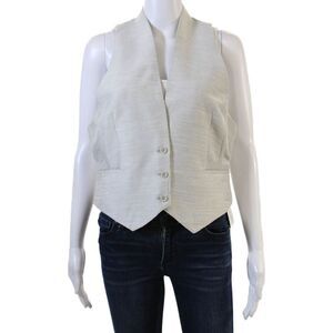 Scanlan Theodore Womens Sleeveless Button Down Vest Blouse Gray Size 10